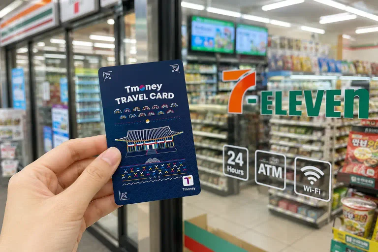 Tmoney Travel Card at a 7-Eleven convenience store in Korea